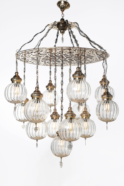 Stylish Gold Edition Chandelier with 13 Special Pyrex Glasses